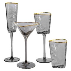 Бокалы «Эванс» дымчатые с золотым кантом комплект из 4-ёх