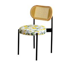 Стулья «Ронди» чёрные, спинка ротанг, сиденье лимонные