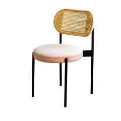 Стулья «Ронди» чёрные, спинка ротанг, сиденье пыльно-розовое