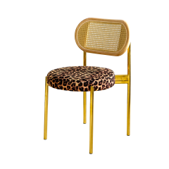 Стулья «Ронди» золотые, спинка ротанг, сиденье леопард