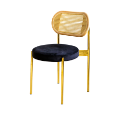 Стулья «Ронди» золотые, спинка ротанг, сиденье чёрное