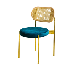 Стулья «Ронди» золотые, спинка ротанг, сиденье изумруд