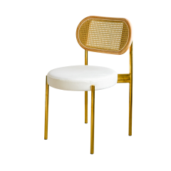 Стулья «Ронди» золотые, спинка ротанг, сиденье жемчужное