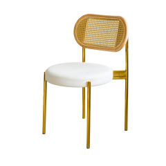 Стулья «Ронди» золотые, спинка ротанг, сиденье белое
