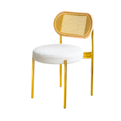 Стулья «Ронди» золотые, спинка ротанг, сиденье тэдди