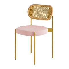 Стулья «Ронди» золотые, спинка ротанг, нежно розовые