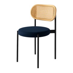 Стулья «Ронди» черные , спинка ротанг, сиденье темно синее